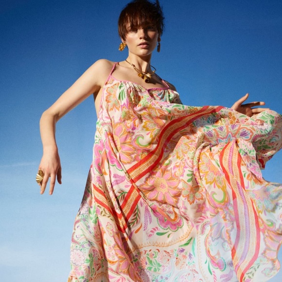 Zara Long Print Dress Spaghetti Straps - Picture 3 of 10